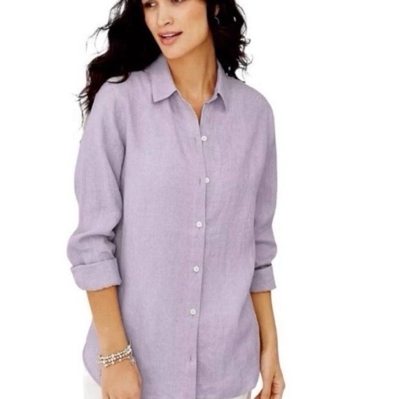 J. Jill Tops - J Jill Love Linen Womens Small Purple Lilac Button Long Sleeve Lagom Clean Girl
